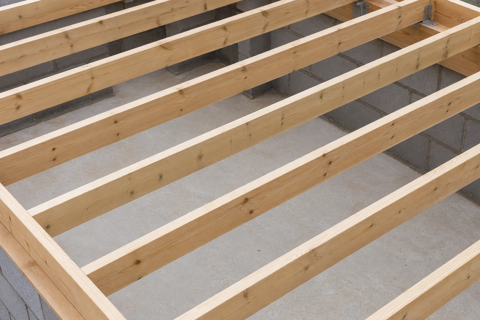 Accurately spaced timber floor joists in a clean build