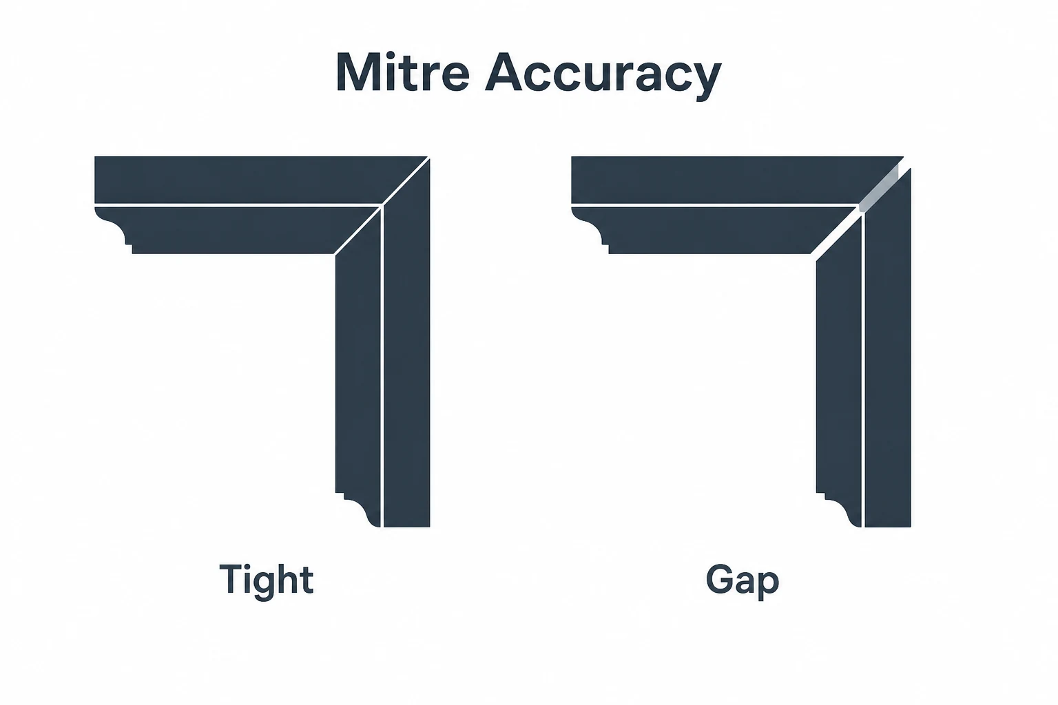 Graphic comparing tight and gapped mitre joints