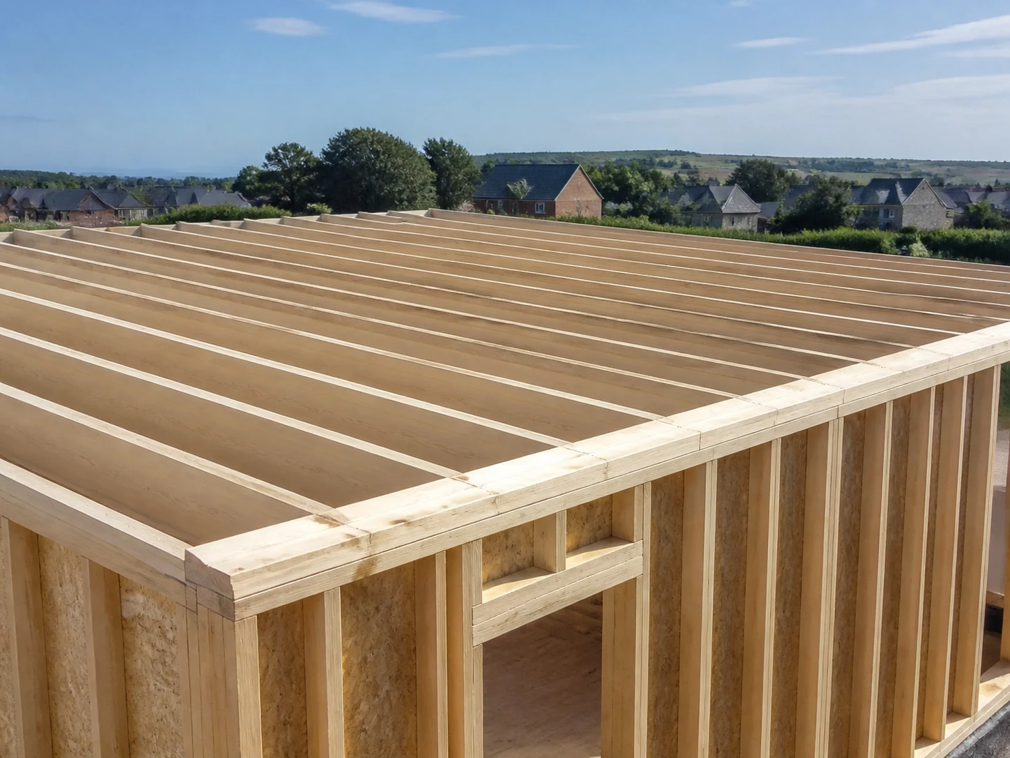 Joists wall plate and opening prepared for roof work